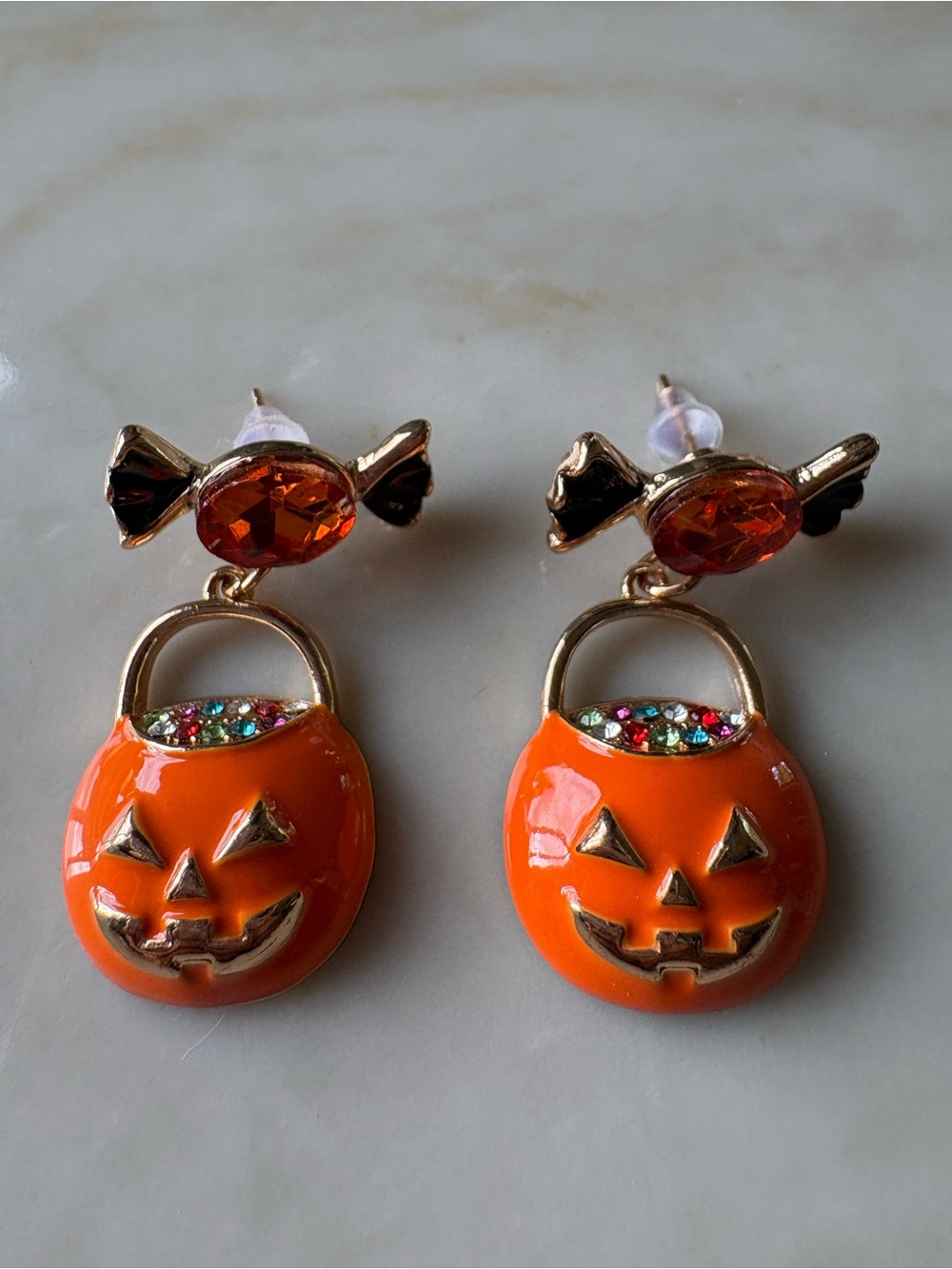 Kids Orange Halloween Pumpkin Candy Bag Earrings